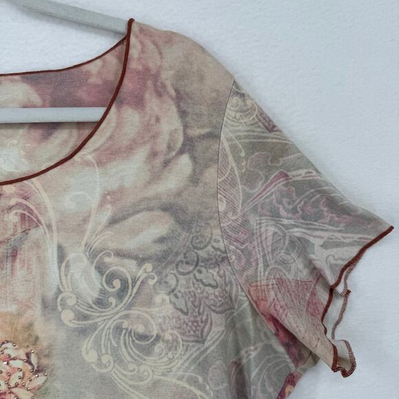 XCIT Y2K Floral Tee Shirt Womens Size 1X Whimsical Fairy Romantic Scoop Neck - Picture 3 of 8